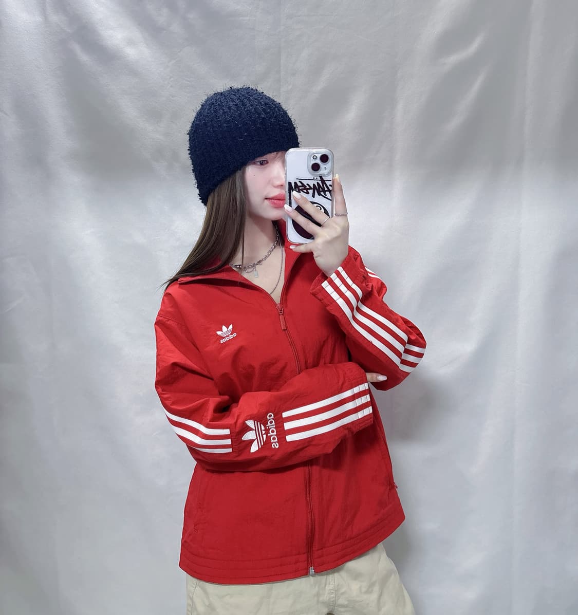 아디다스 레드 삼선 바람막이  상품이미지1