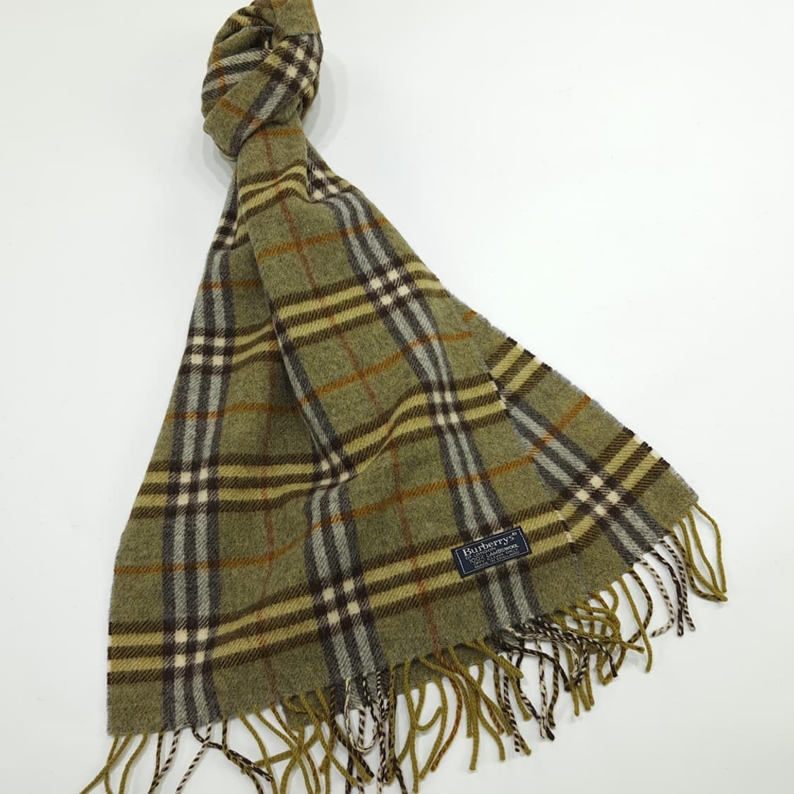MX100 버버리 올드태그 올리브그린 클래식체크 램스울 목도리 머플러 상품이미지2