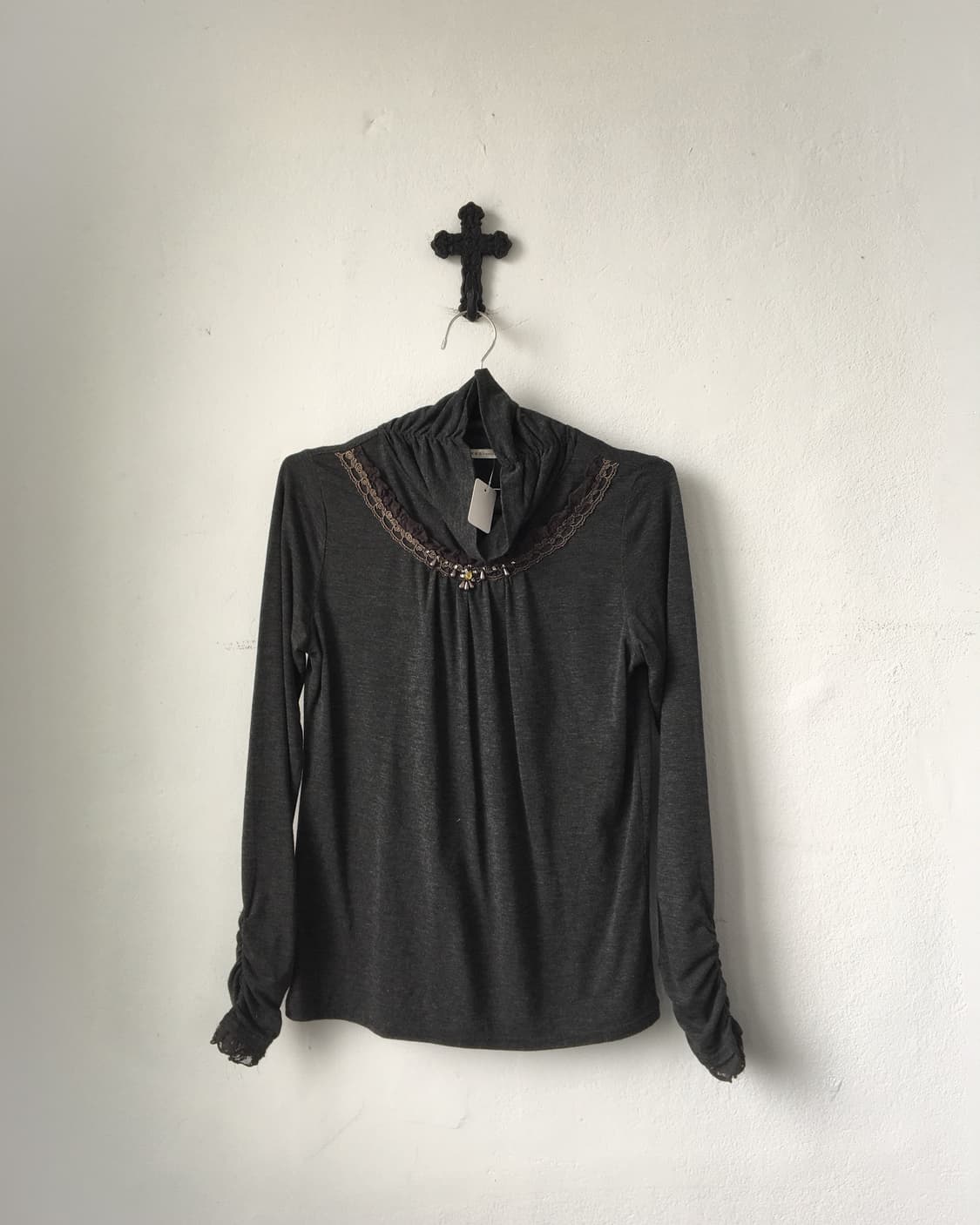 Axes femme lace point high neck sleeve 상품이미지2