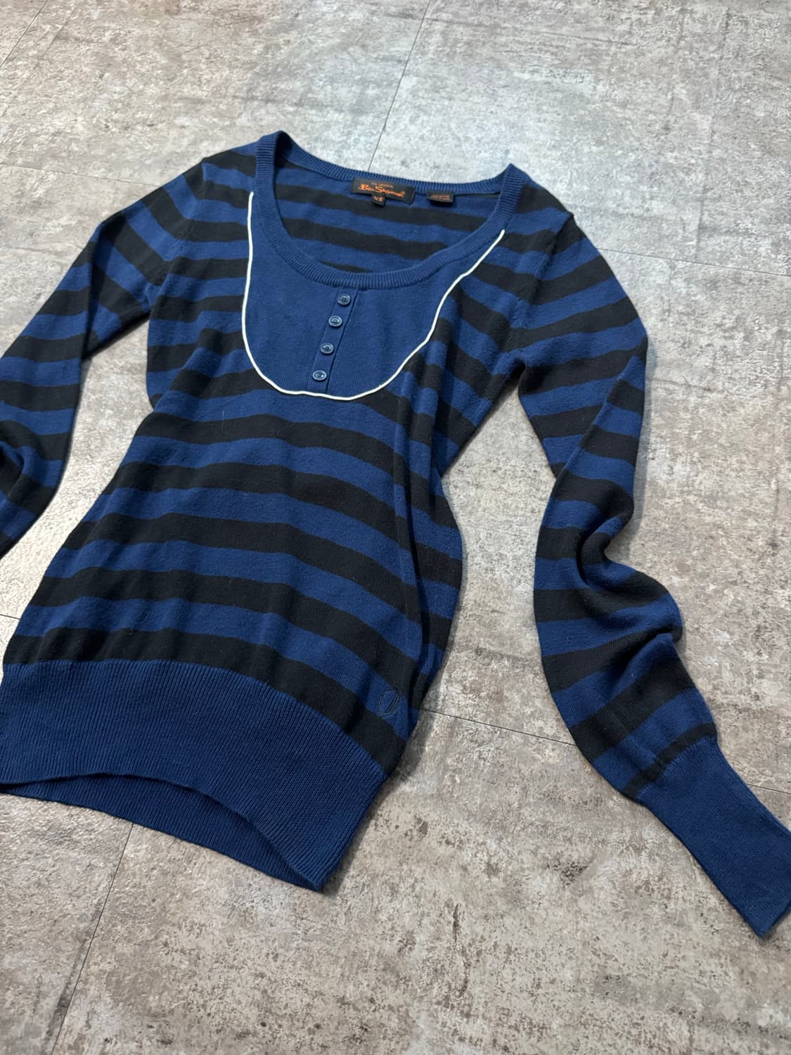 버튼 넥 스트라이프 롱 슬리브 니트 플리츠 스커트 2pcs SET 상품이미지6