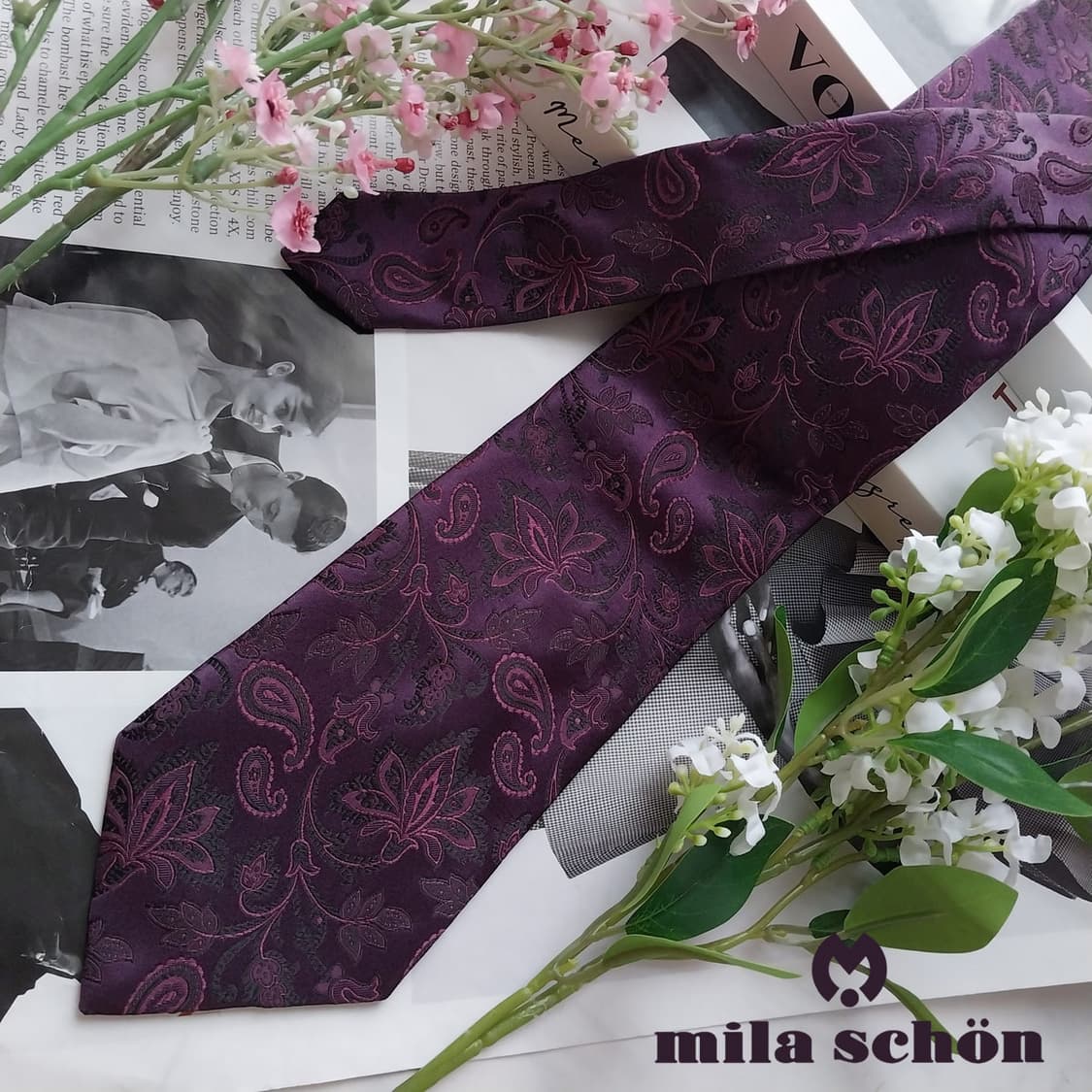 밀라숀 실크 퍼플 자카드 페이즐리 넥타이 9.5cm A+등급 K1679
 상품이미지2