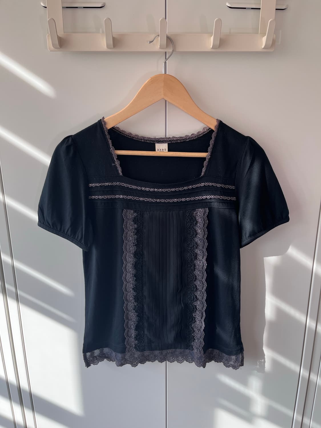 Axes femme 블랙 레이스 스퀘어넥 반팔 블라우스 상품이미지7