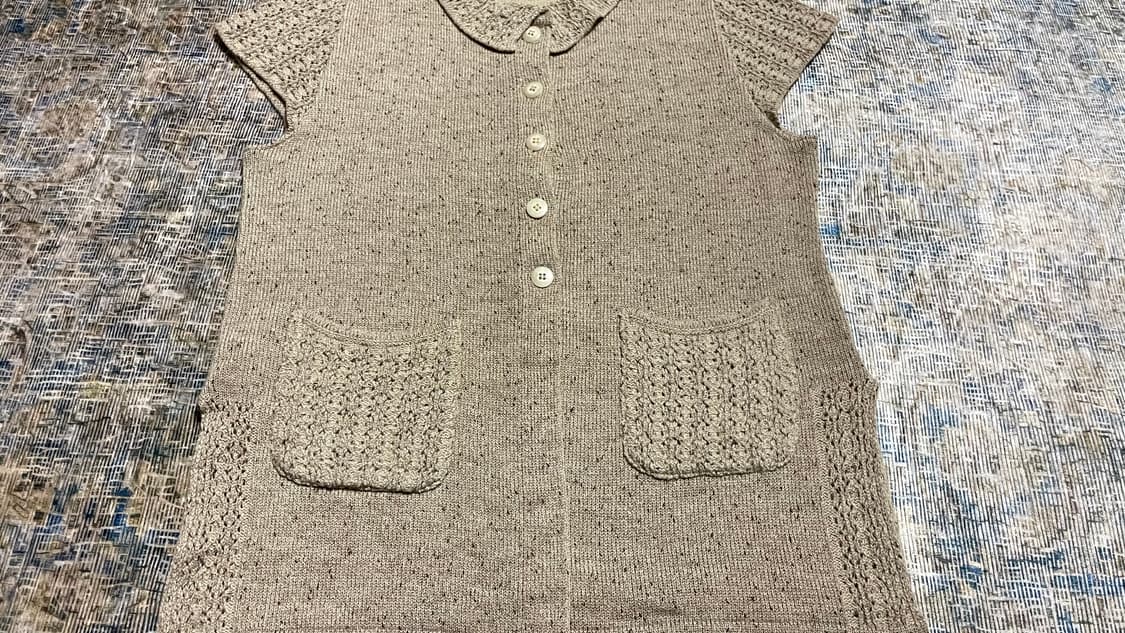 JPN 90s일본 빈티지 모리걸 코지 베이지 크로셰 포켓 핸드니트 베스트 상품이미지6