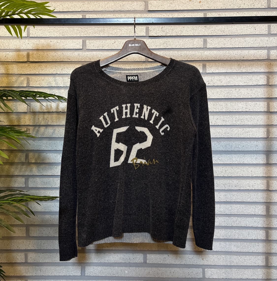 PPFM 애슬레틱 레터링 울 니트 자카드 패턴 디테일 차콜 상품이미지2