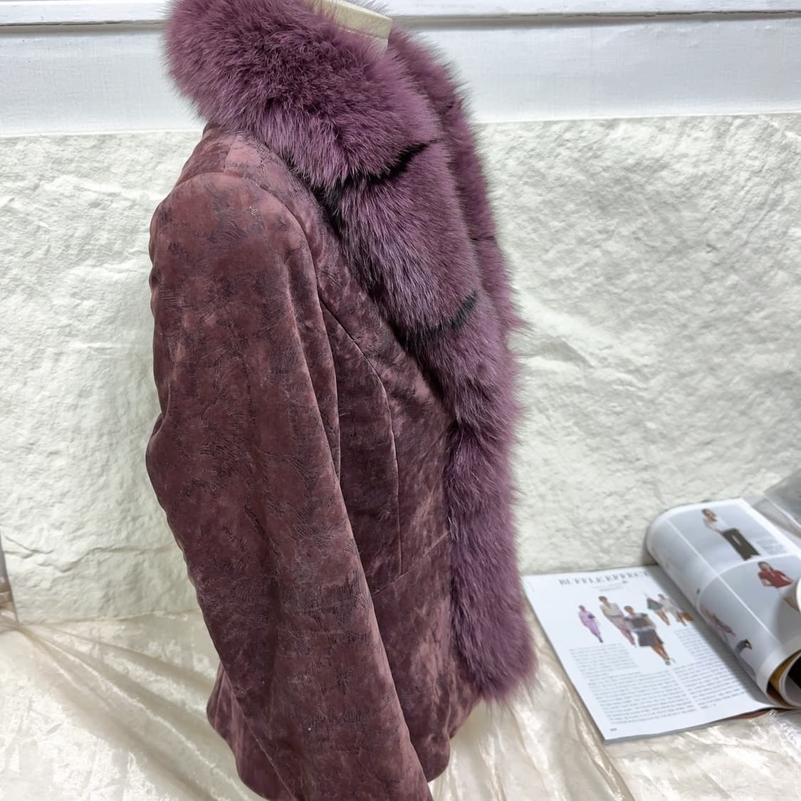 빈티지 다크 보라 큰 폭스퍼 칼라 벨벳 자켓 상품이미지2