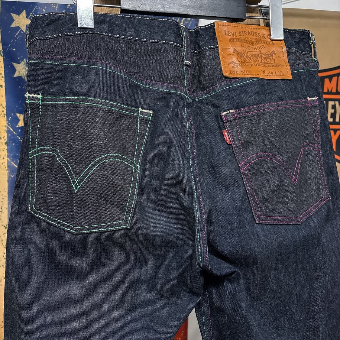 00s 리바이스X아트모스 503 루즈핏 컬러스티치 생지 데님팬츠 N632 상품이미지6