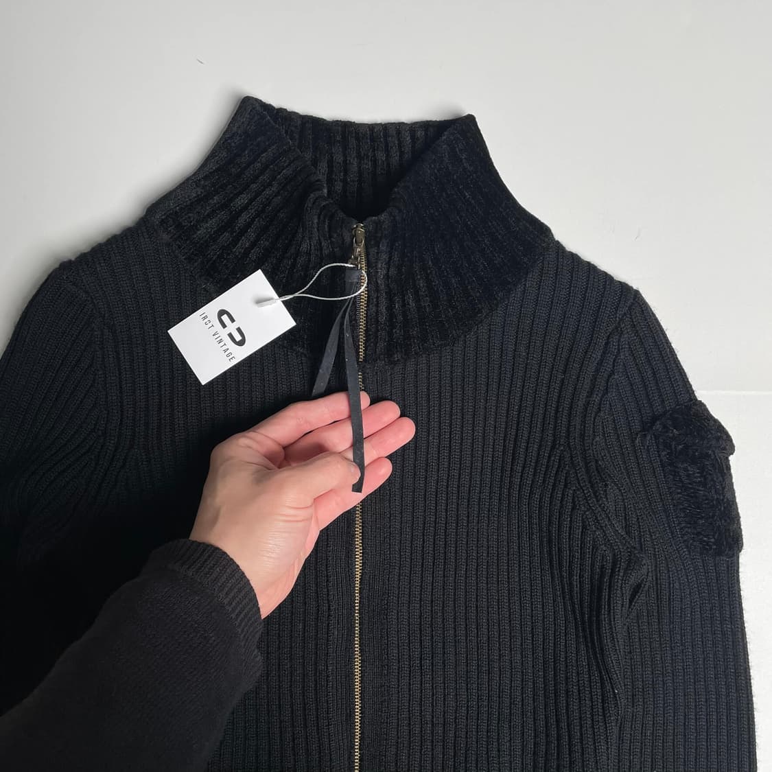 Les halles 벨벳 포인트 울 100 집업 니트 자켓 상품이미지3