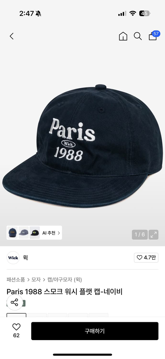 윅 / 파리 스냅백 / 네이비 / os 상품이미지1