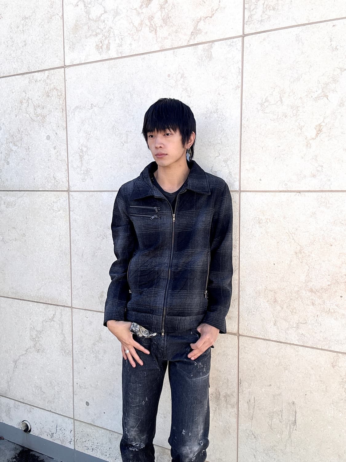 Black Check Double Zip&Buckle Detail Rid 상품이미지1