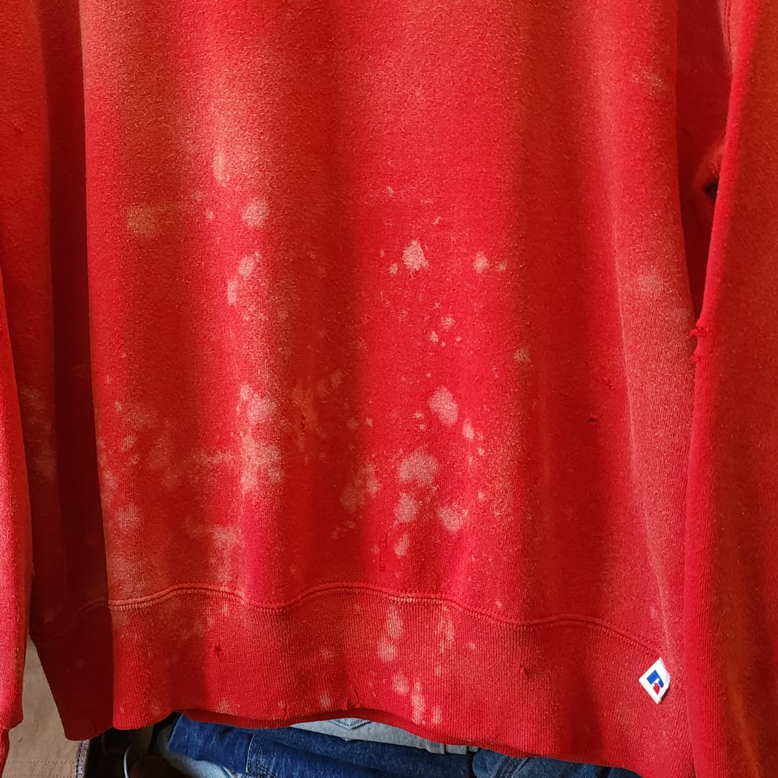 90s 러셀 후드 빈티지 스웻셔츠 썬페이딩 레드 플레인 스웻셔츠 L 상품이미지5