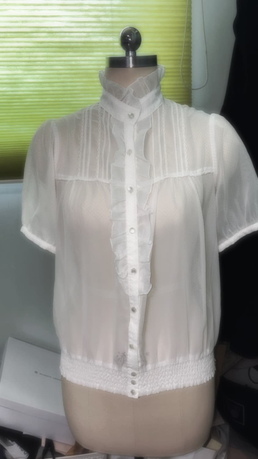 일본 빈티지 도트 시스루 디테일 셔츠 모리 라떼갸루 프레피 상품이미지1