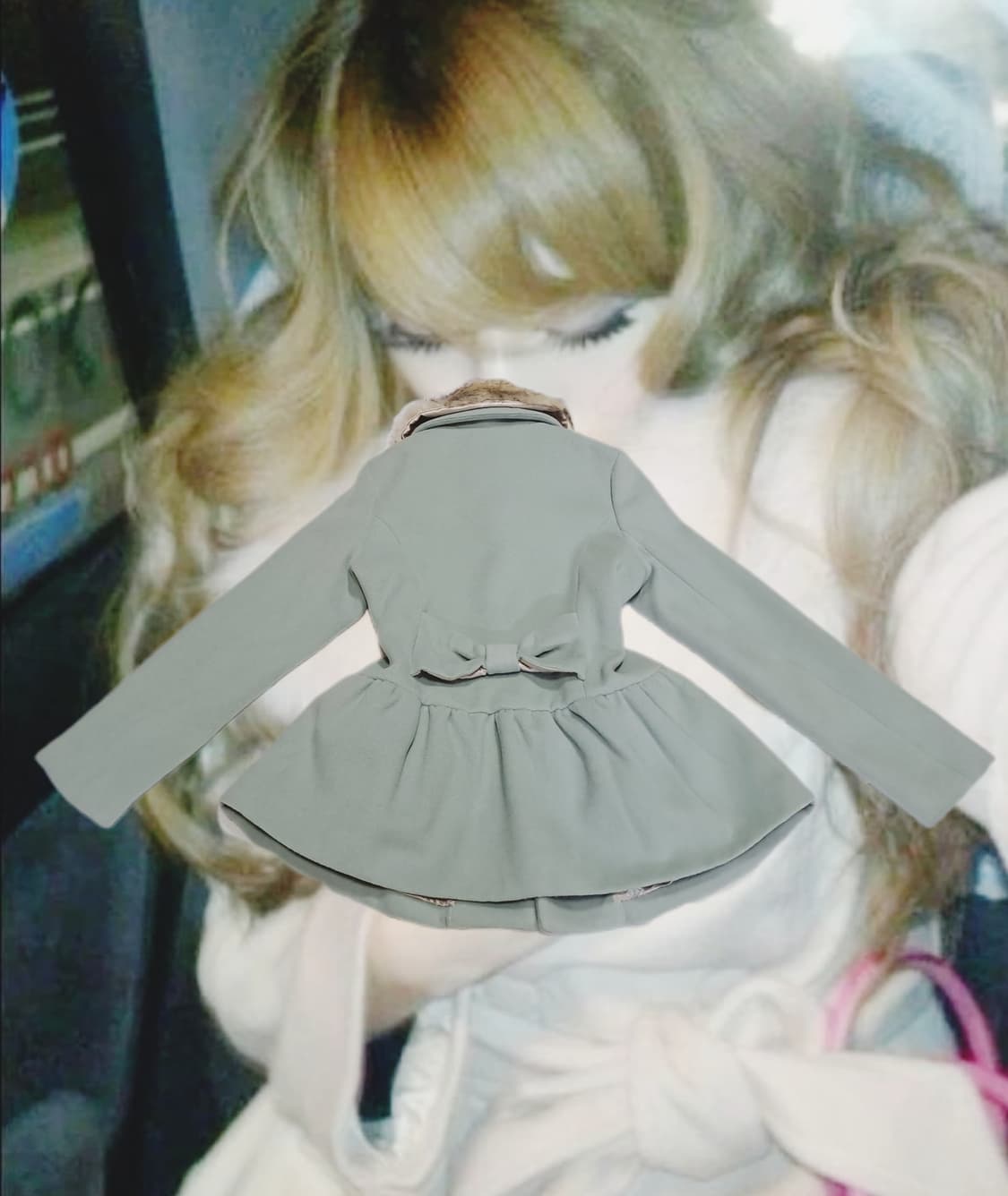 메조피아노깔 일본 로걀 히메갸루 달천깔 빈티지 리본 민트 퍼코트 상품이미지2