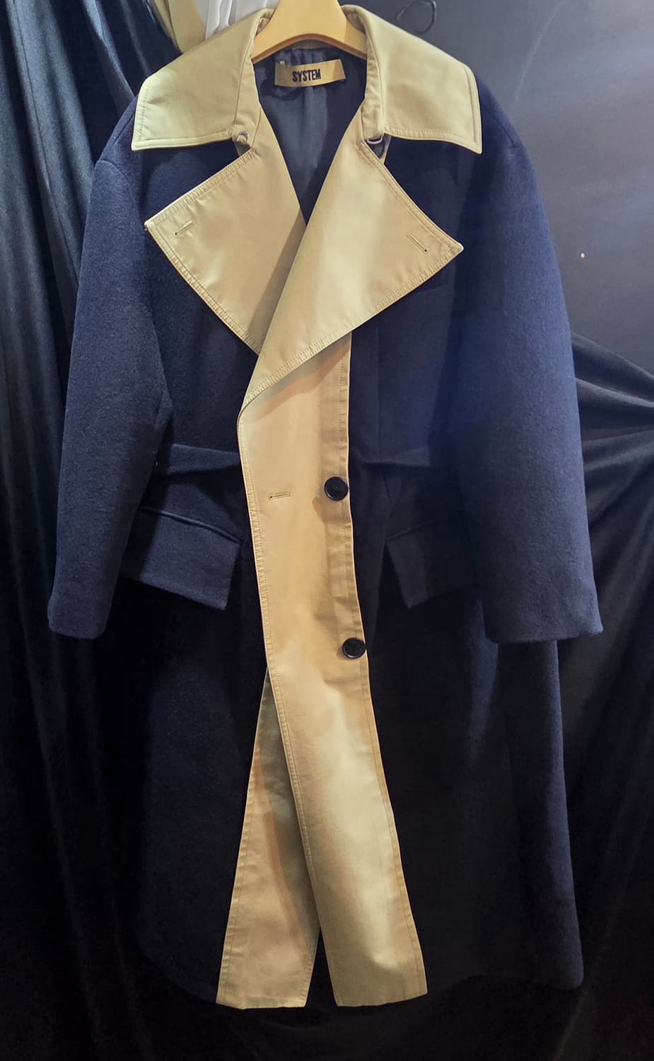 SYSTEM 시스템 배색 트렌치 모직 롱코트 상품이미지2