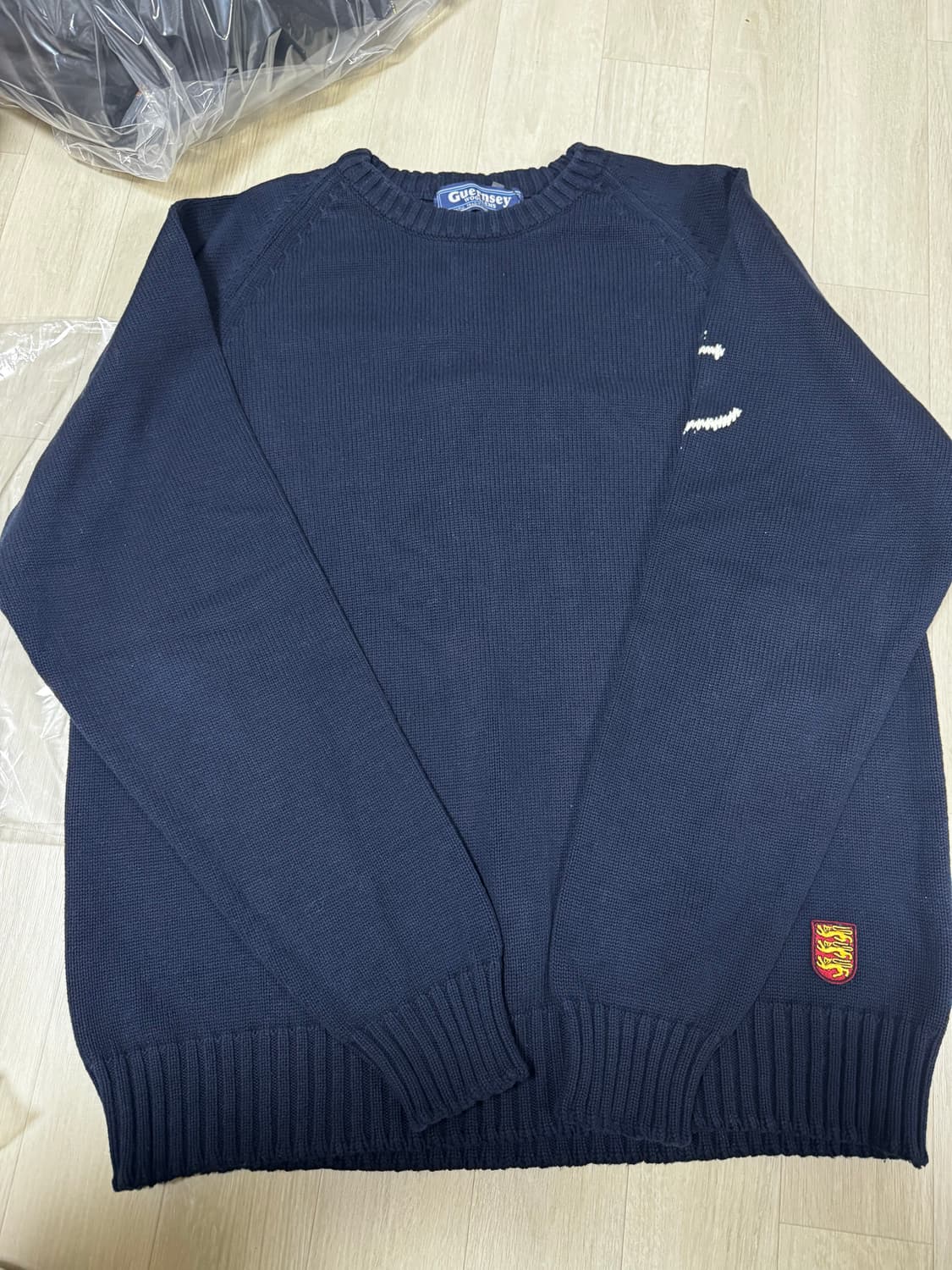 [xl] 건지울른스 코튼 나그랑 크루넥 스웨터 네이비 상품이미지1