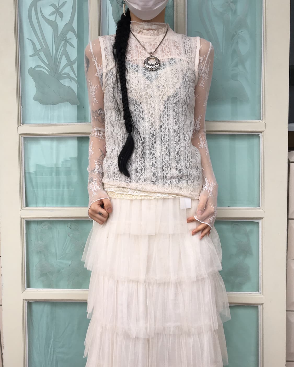 Lace high neck sleeveless 상품이미지1