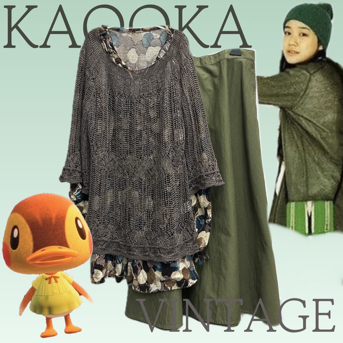 🍀하구미의 에스닉 코디세트🍀 그물 니트 롱스커트 그런지 레이어드 히피 상품이미지1