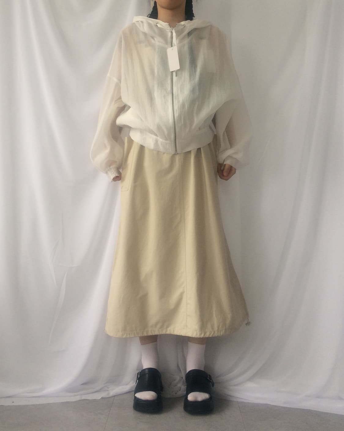 High neck see through hood zip up 상품이미지1