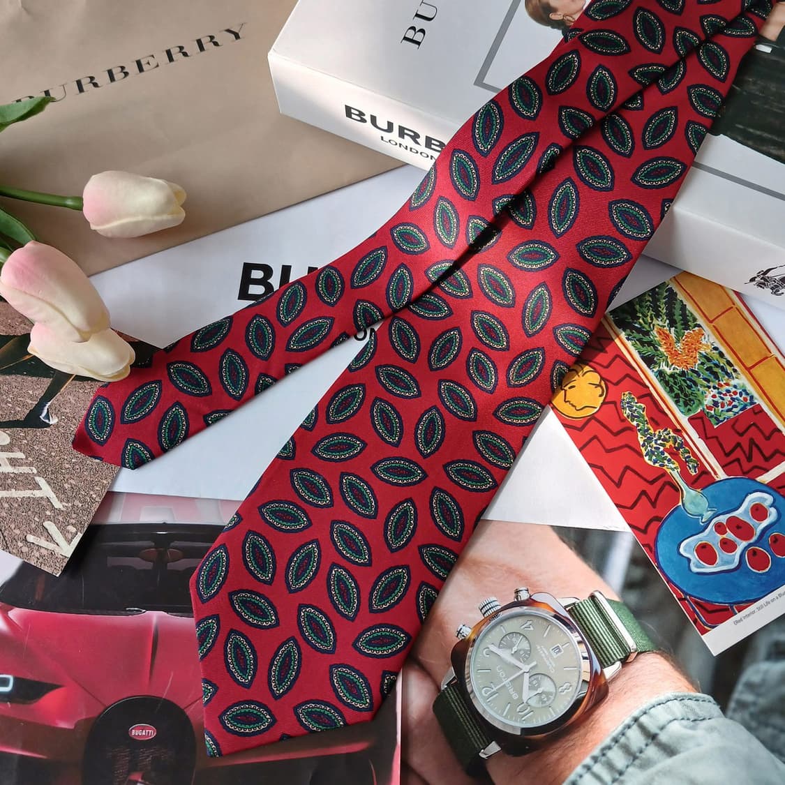 버버리 실크 레드 페이즐리 넥타이 9.2cm A등급 A19541
 상품이미지4