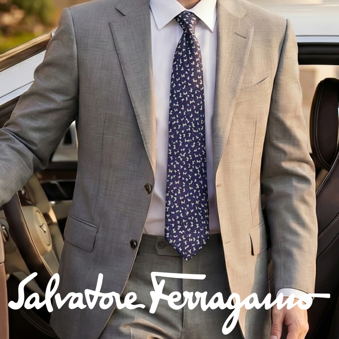 페라가모 실크 네이비 강아지 패턴 넥타이 8.9cm A+등급 K1698
 상품이미지1