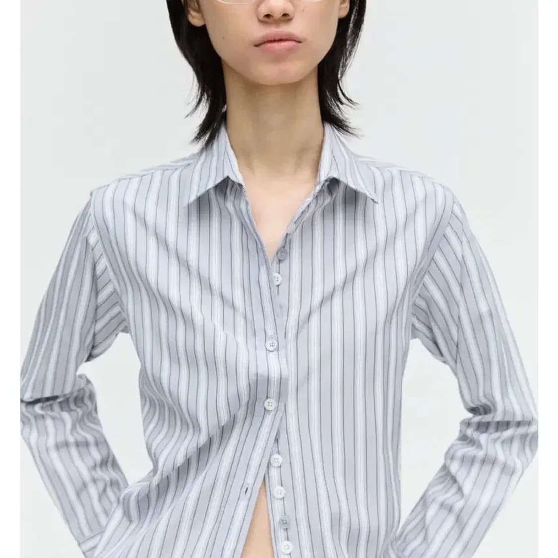 플리즈 프로젝트 버튼 스트라이프셔츠 그레이 상품이미지1