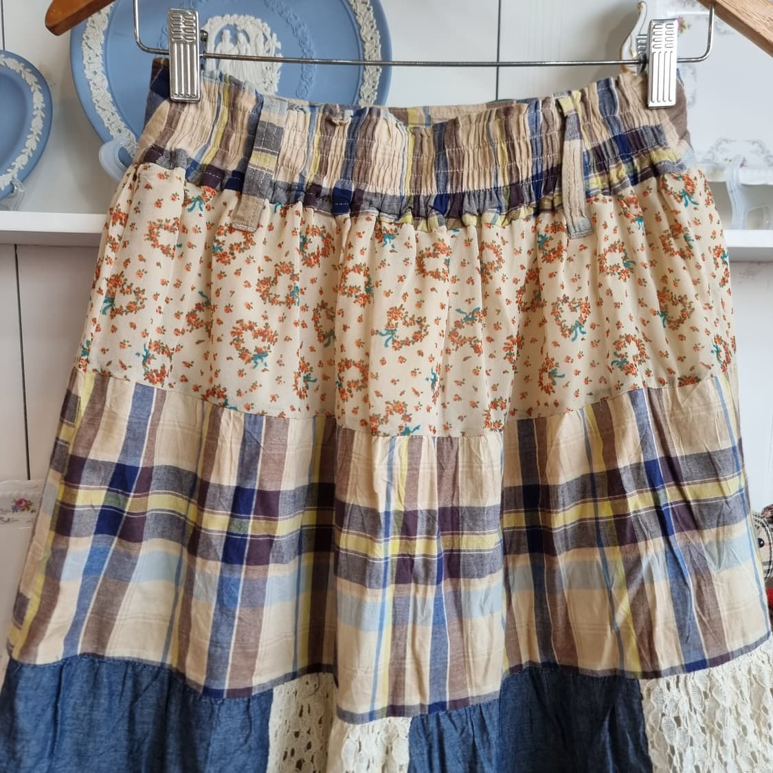 패치워크 체크 플라워  캉캉 롱스커트 상품이미지8