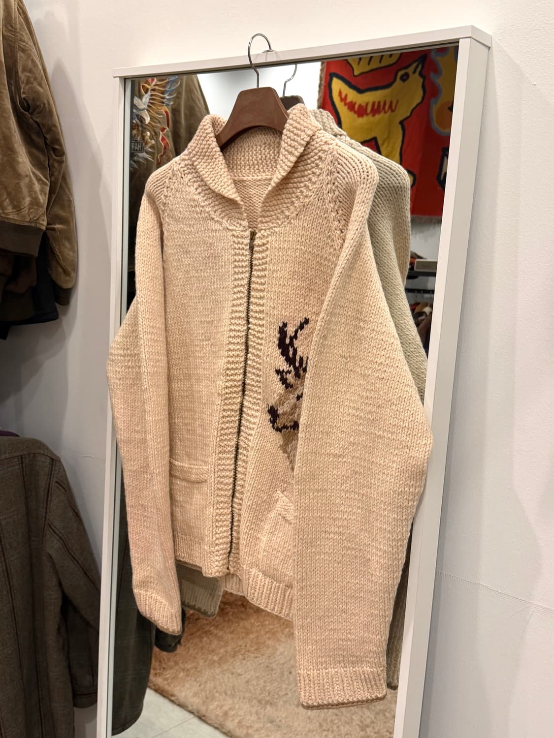 60-70s Vtg 빈티지 헤비울 Deer 코위찬 니트 집업 상품이미지1