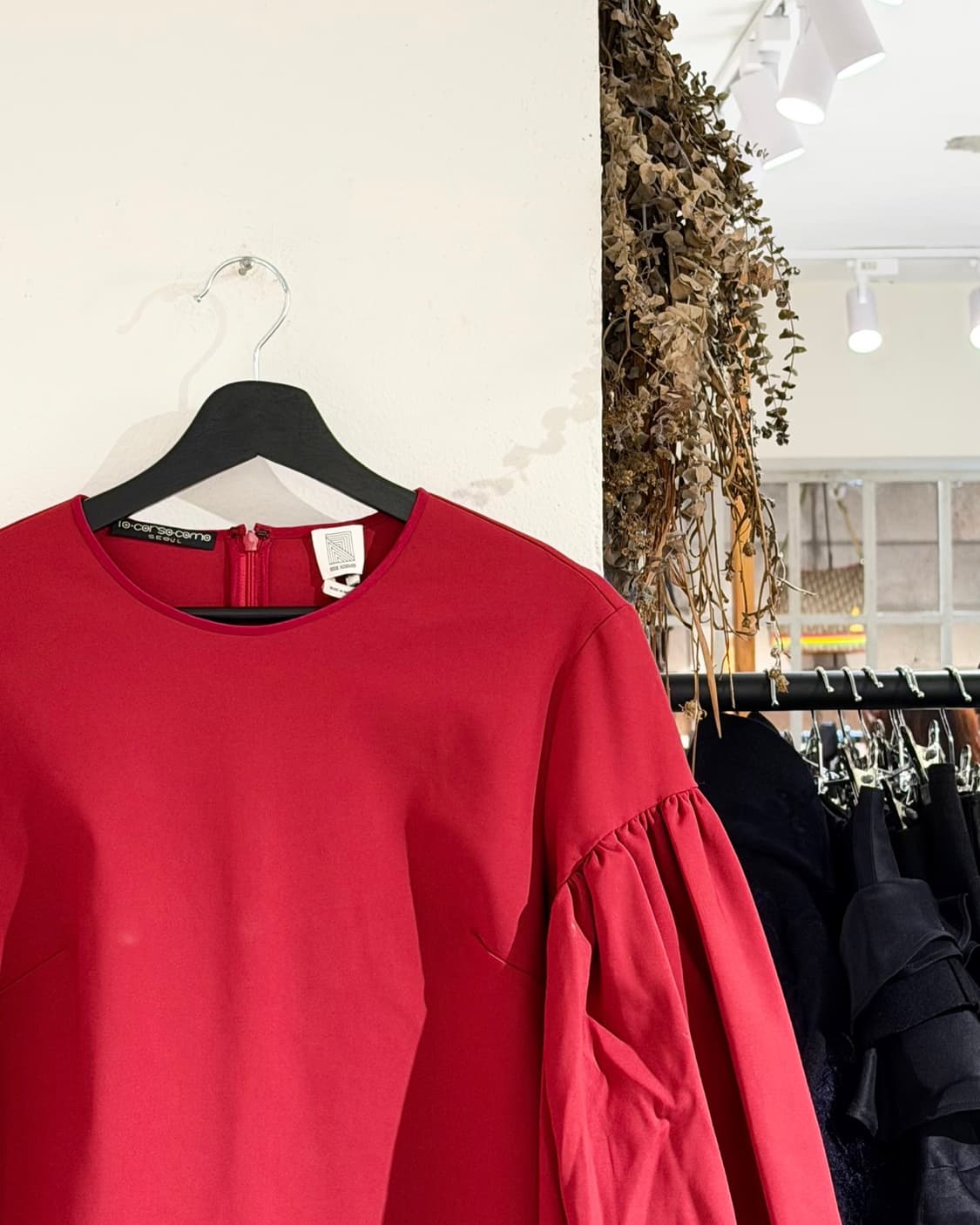 로지 아설린 레드 퍼프 벌룬 슬리브 탑 상품이미지3