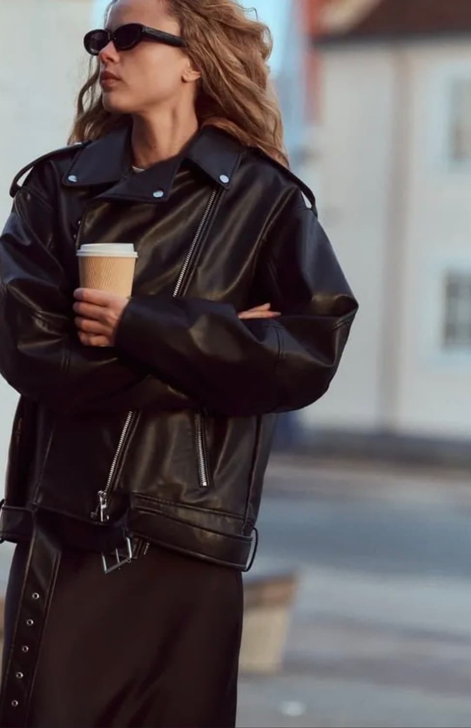 자라 오버사이즈 포어 레더 페이크레더 바이커 자켓 상품이미지1