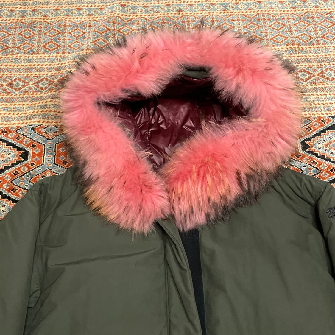 코오롱스포츠 카키 덕다운 핑크 후드퍼 야상 롱 패딩 점퍼 여성L 상품이미지2