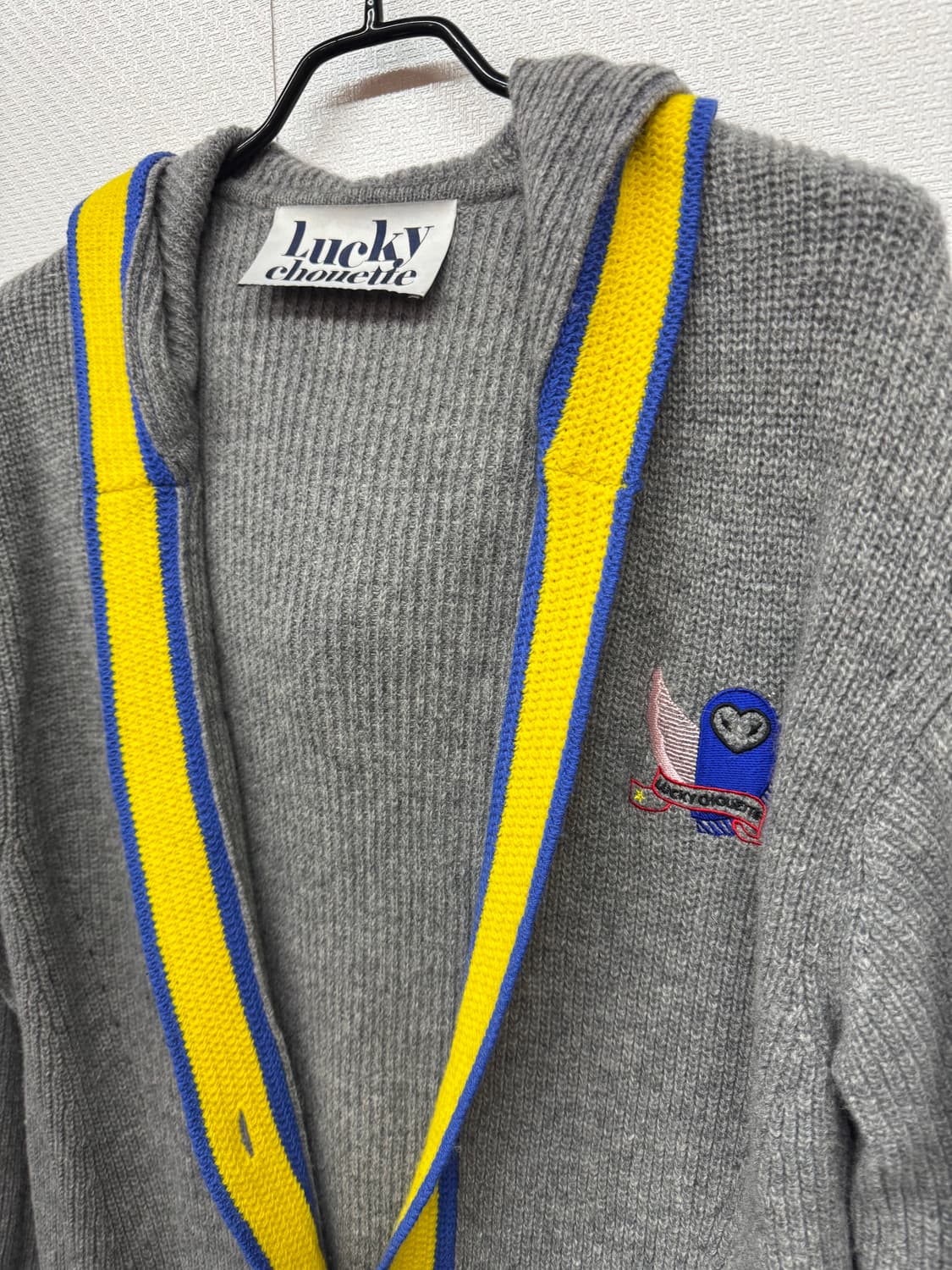 럭키슈에뜨 로고자수 배색 롱 후드가디건 M 상품이미지2