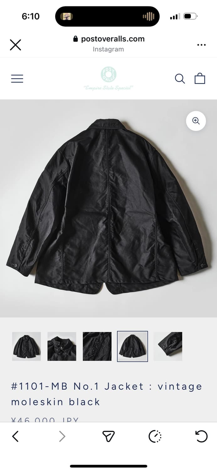 택포)포스트오버롤즈 no.1 jacket 빈티지 몰스킨 블랙 L사이즈 상품이미지4