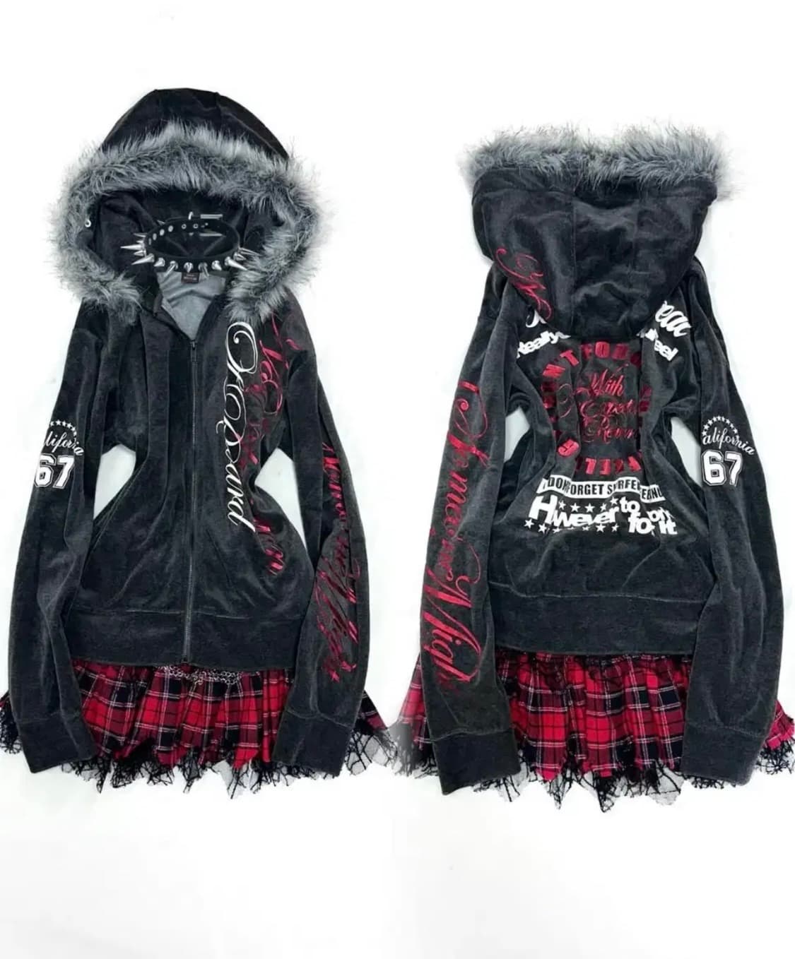 빈티지 펑크 와투케 나나깔 미사깔 울프죠 퍼후드집업 상품이미지1