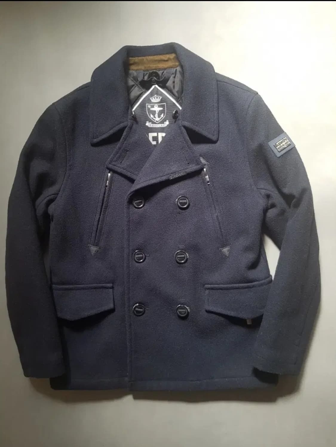 [L] 슈퍼드라이 빈티지 해군 더블 피코트 네이비 라벨 상품이미지1