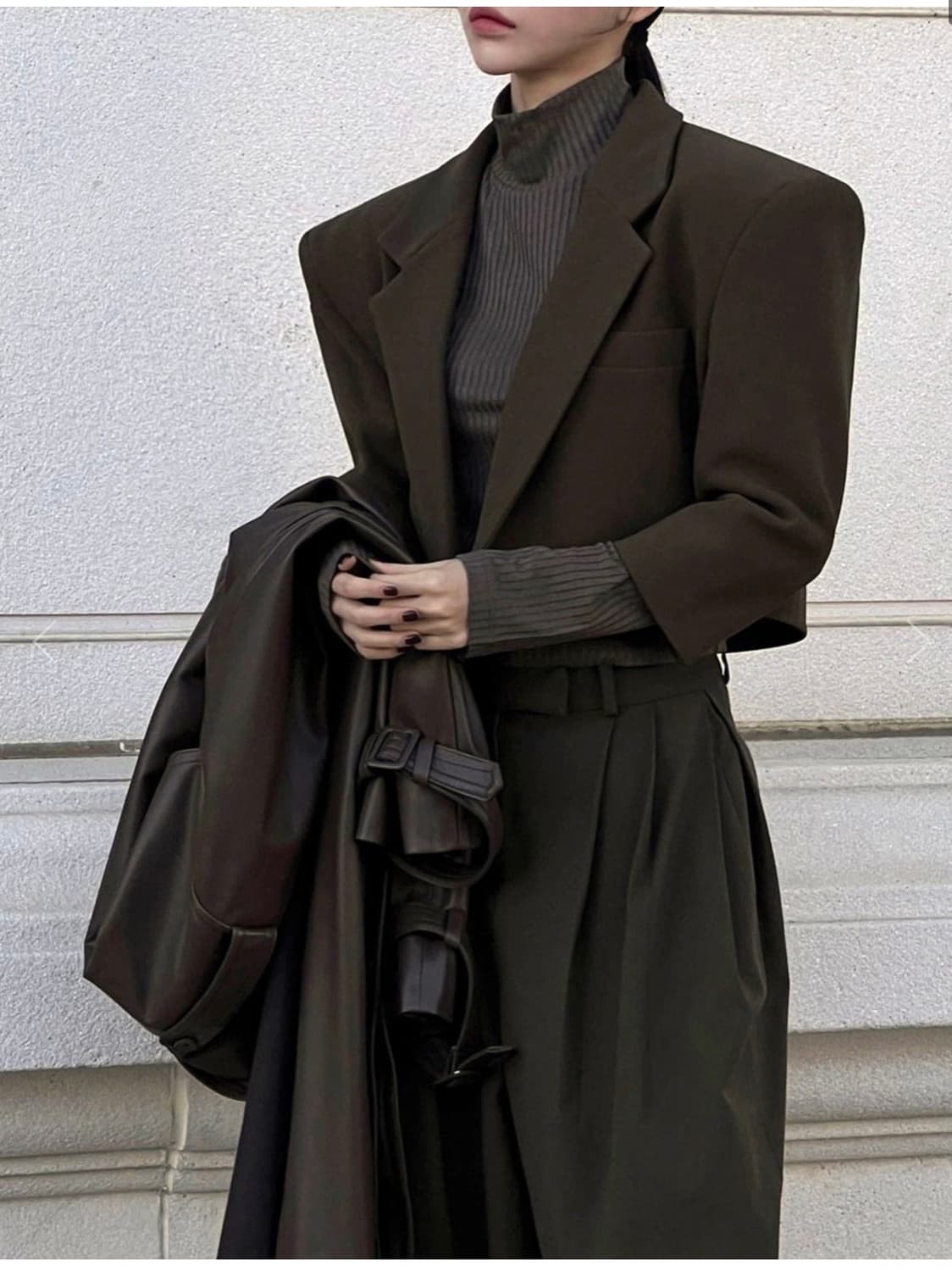 새상품) 랑거 langer 스퀘어 숏 자켓  카키 브라운 상품이미지1