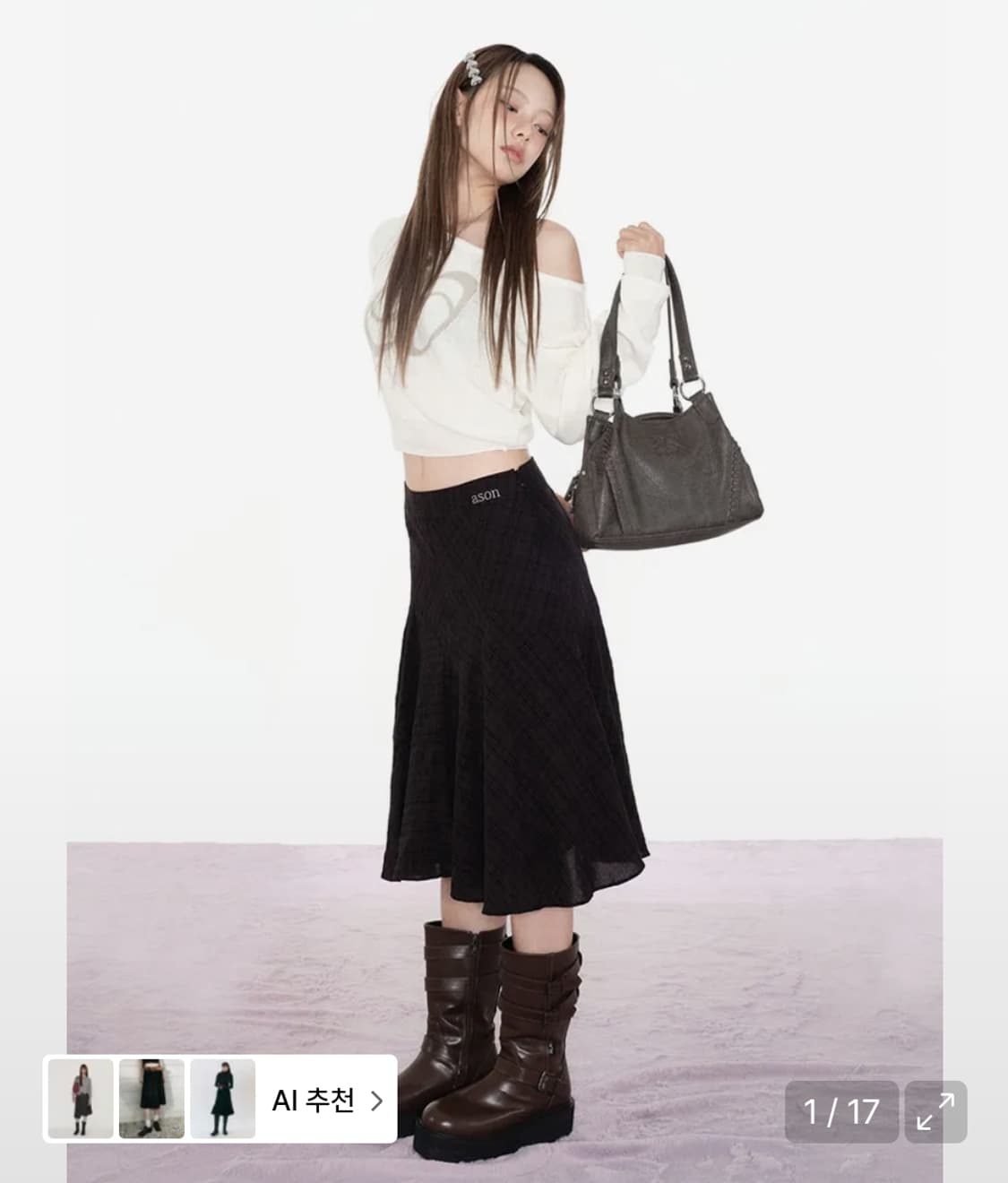 애즈온 런던 체크 미디 스커트 블랙 london black 상품이미지1