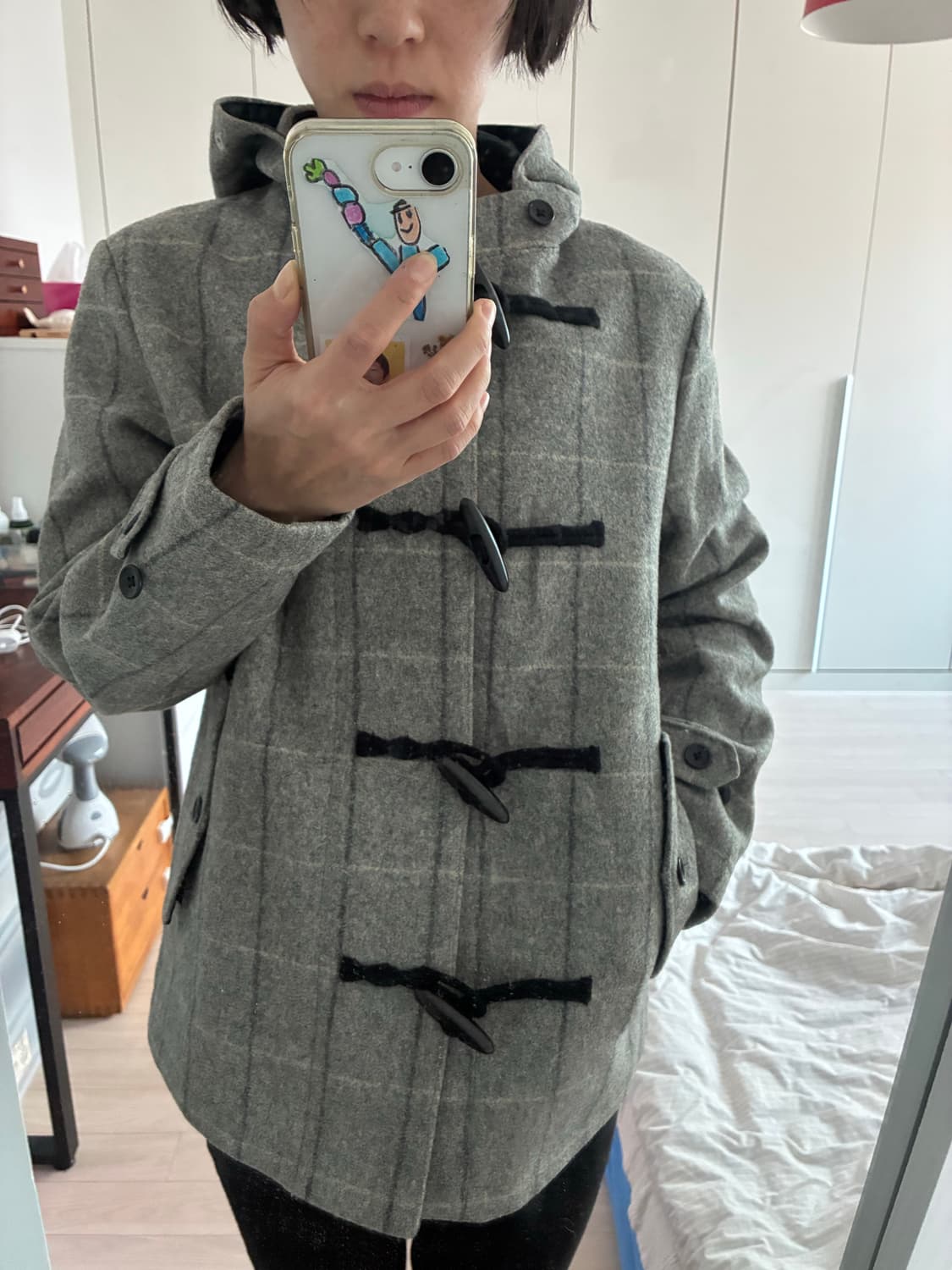 유나이티드 애로우즈 그레이 체크 숏 더플 코트 상품이미지5