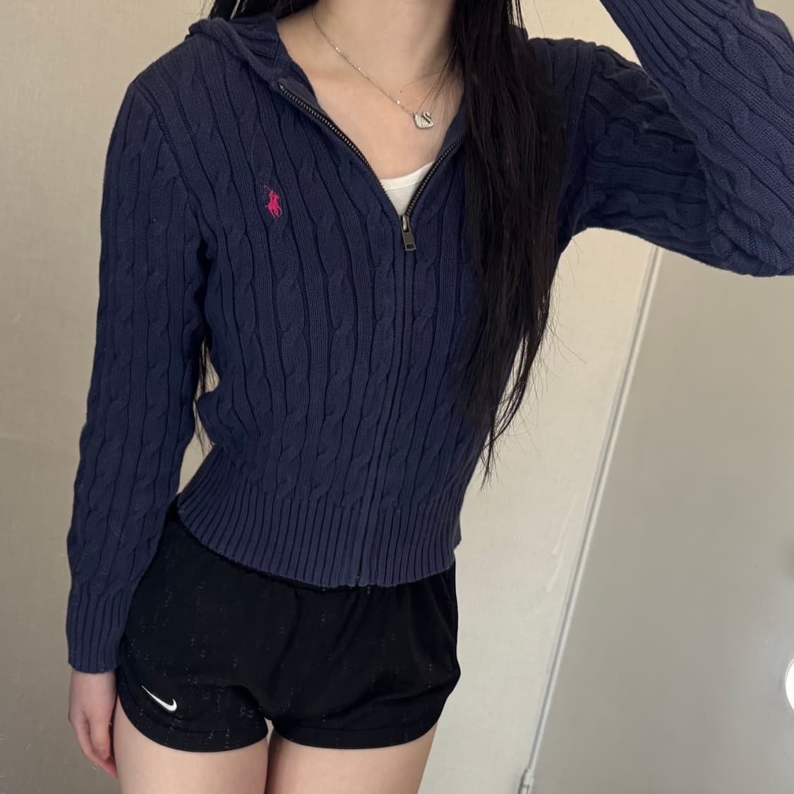 정품 폴로 케이블 니트 네이비 후드집업  상품이미지4