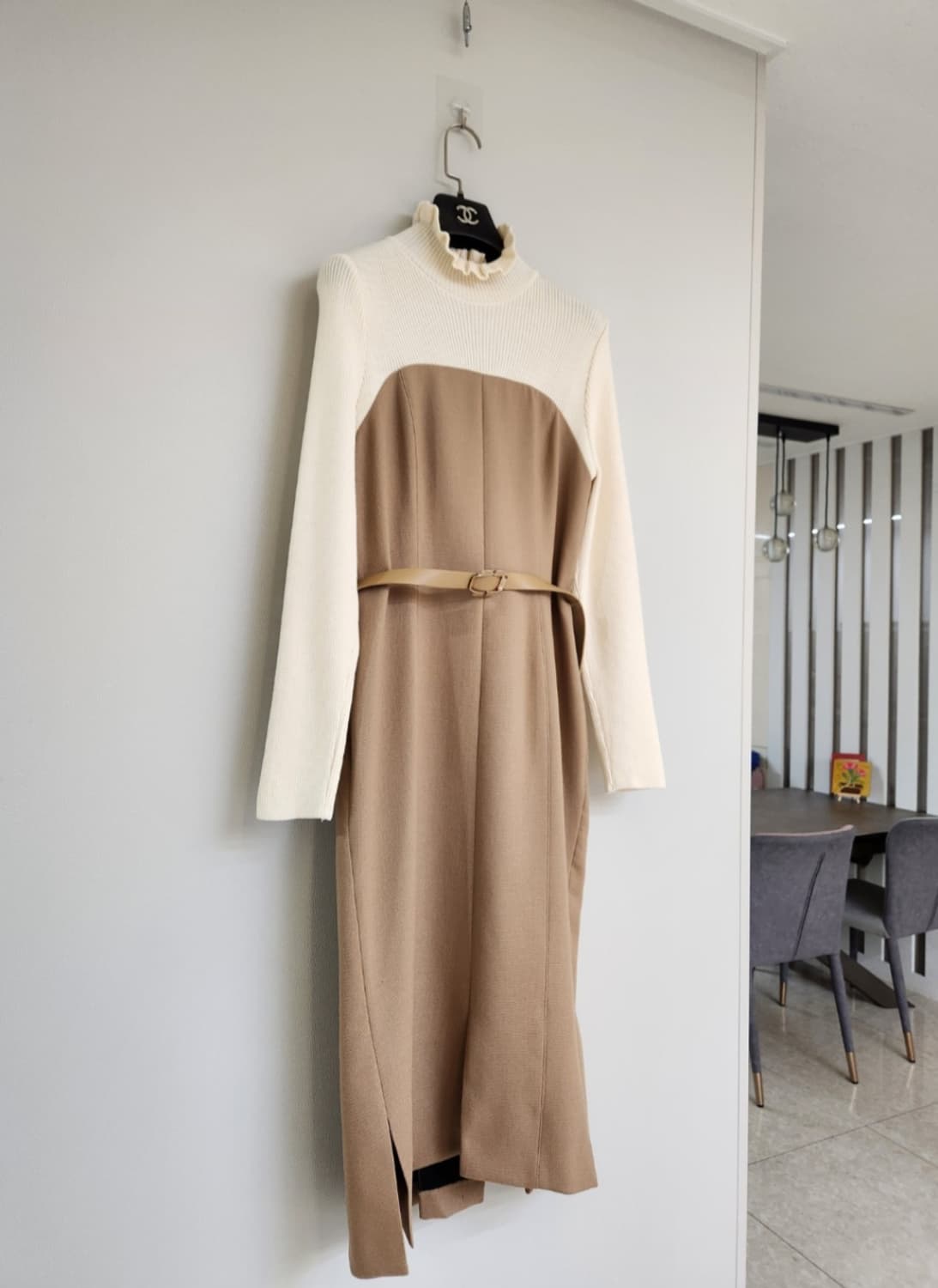 (베이지색상)지고트 고가라인 골지니트블럭 머메이드 원피스 55사이즈t 상품이미지9