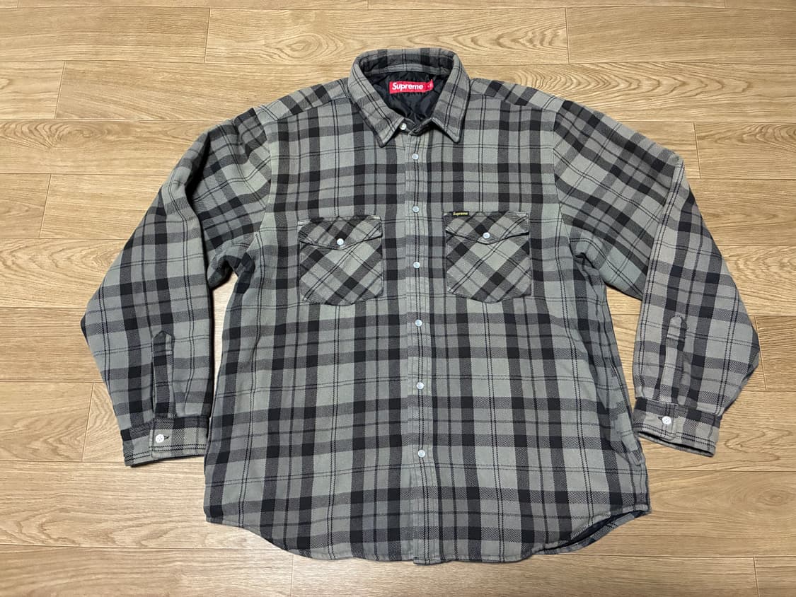 L) 슈프림 플란넬 스냅 체크 퀼팅 셔츠 그레이 블랙 상품이미지2