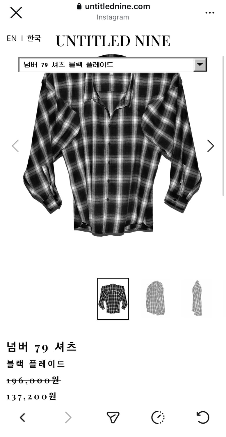 언타이틀드나인 넘버79 블랙 체크 셔츠 M사이즈 상품이미지1