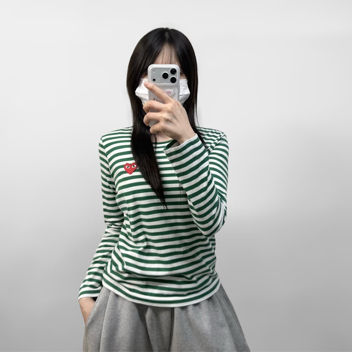 꼼데가르송 하트 와펜 스트라이프 보더티 그린 상품이미지1