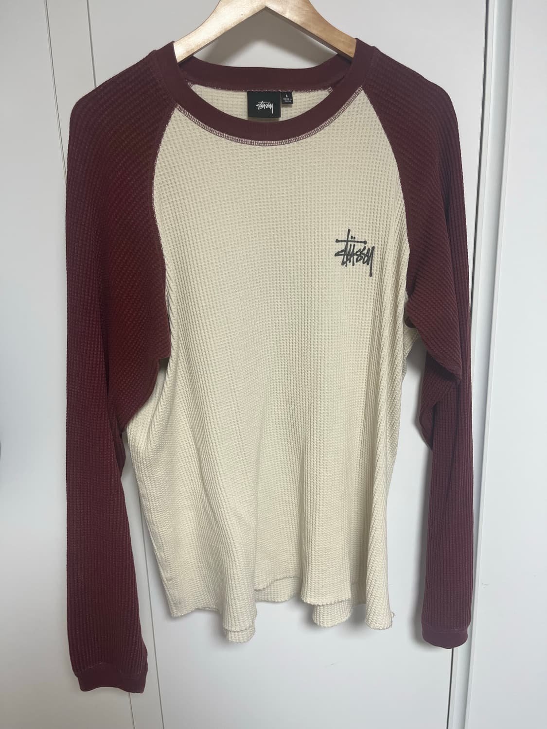 (L) 스투시 베이직 스투시 써멀 투톤 롱슬리브 티셔츠 오프 화이트 상품이미지1