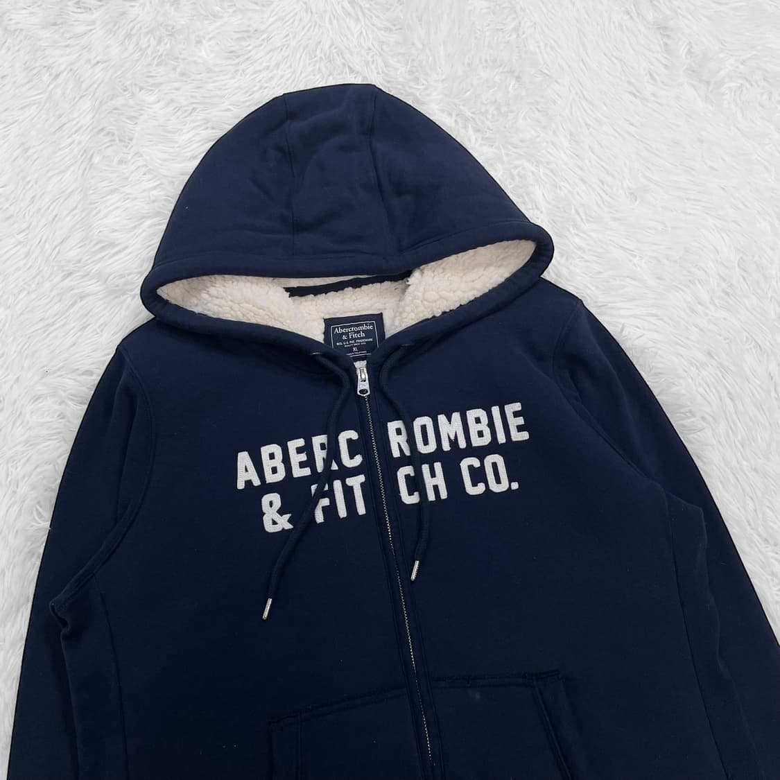 아베크롬비 스펠 로고 양털 후드집업 네이비 상품이미지3