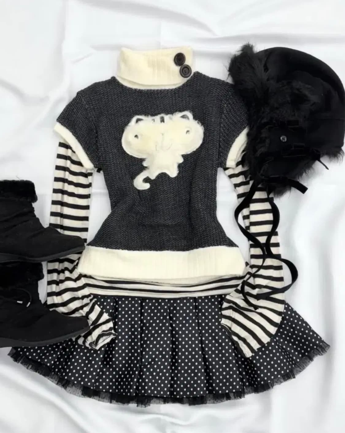 큐빈티지 큐빈 레전드 매물 고양이 반팔 니트 니혼진 상품이미지1