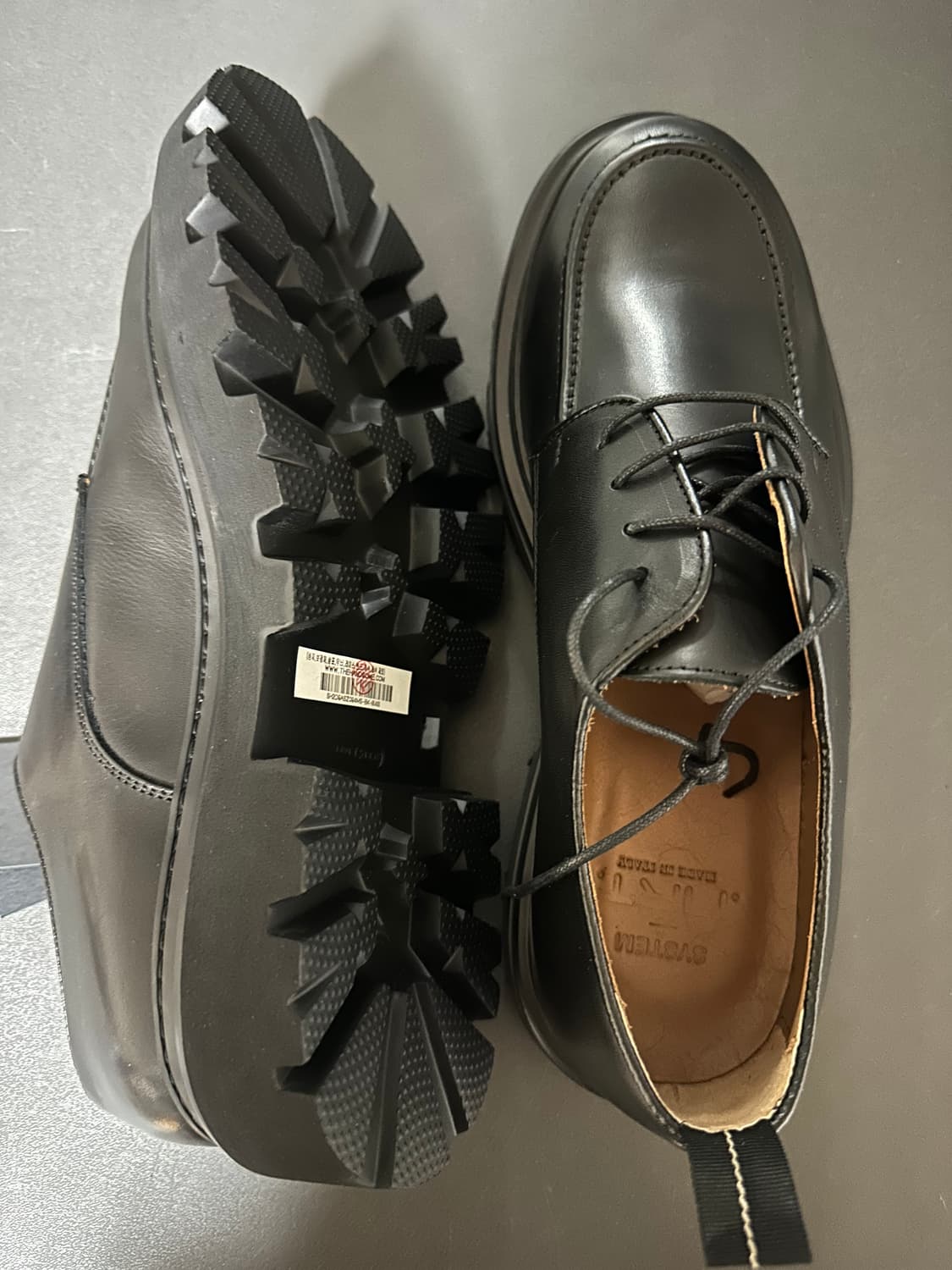 43(280mm) 시스템옴므 소가죽 레이스업 더비 슈즈 로퍼 구두-블랙 상품이미지9