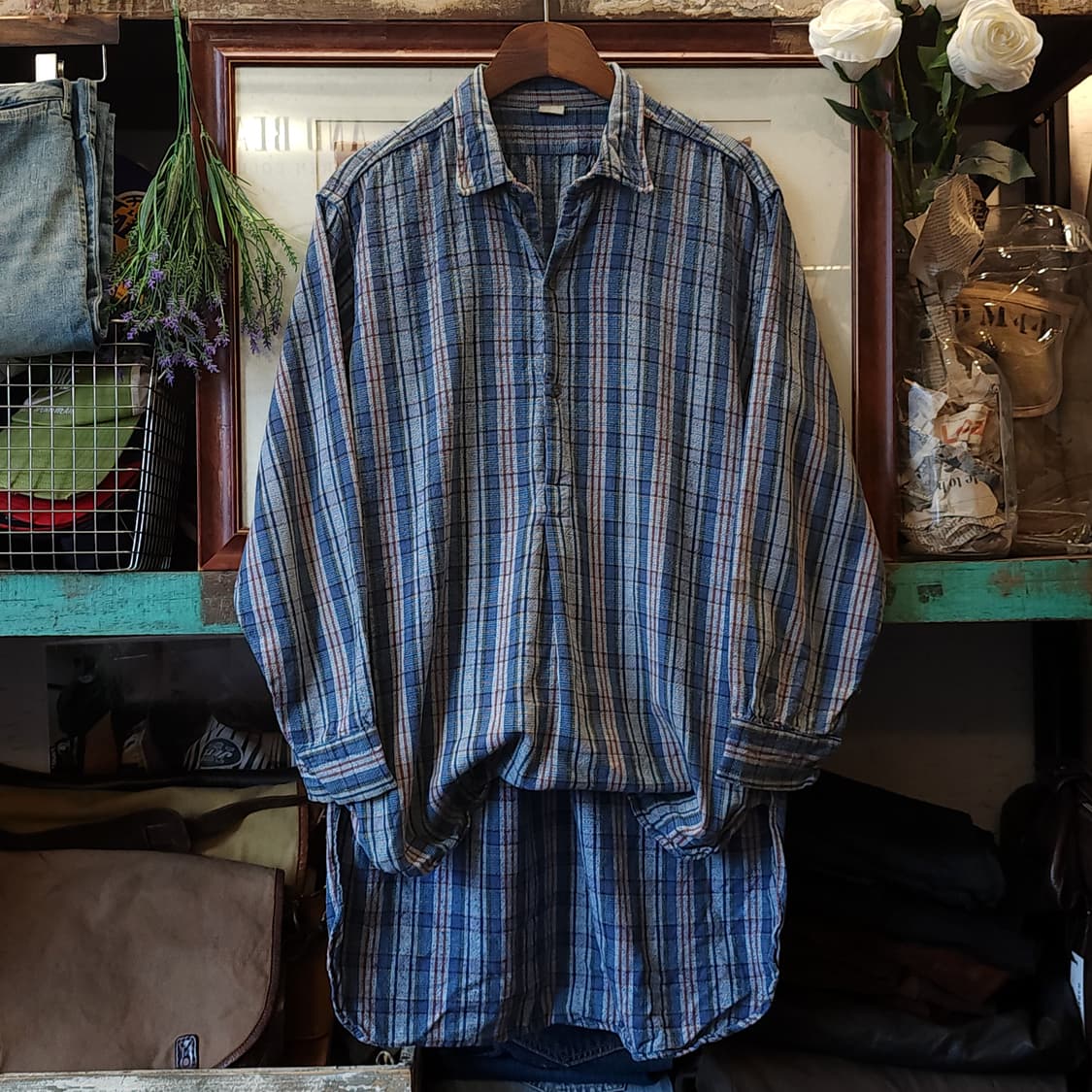 60s 프랑스 워크셔츠 가드너 빈티지 셔츠 블루 롱 튜닉 셔츠 m 상품이미지2