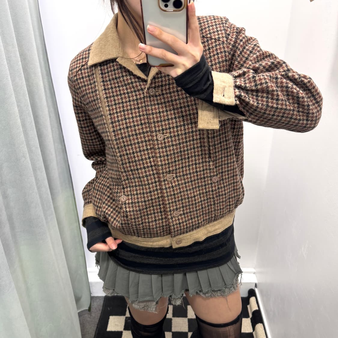 ExcellentFashionYamayoshi베이지 체크 모자켓 상품이미지1