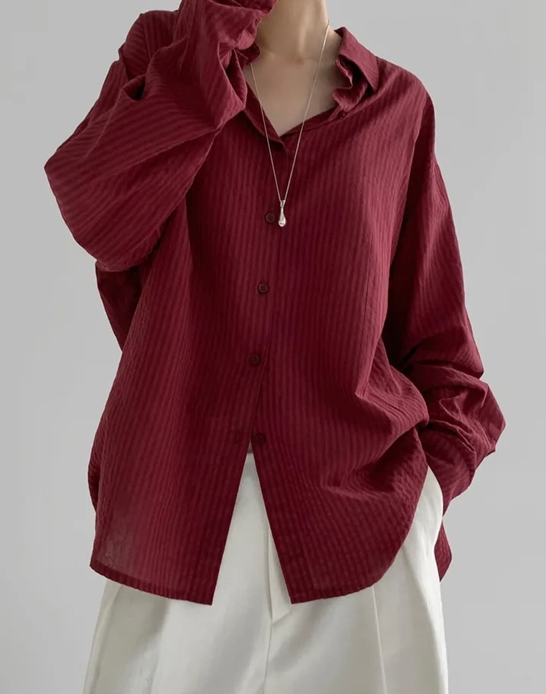 매니크 MADE 제프리 오버핏 스트라이프 셔츠 레드 상품이미지2