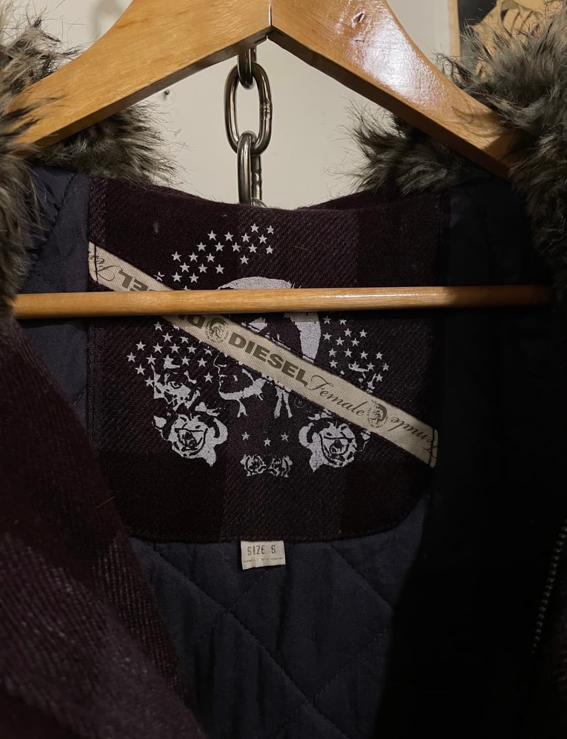 디젤 지퍼 후드 체크패턴 딥 퍼플 코트 상품이미지4