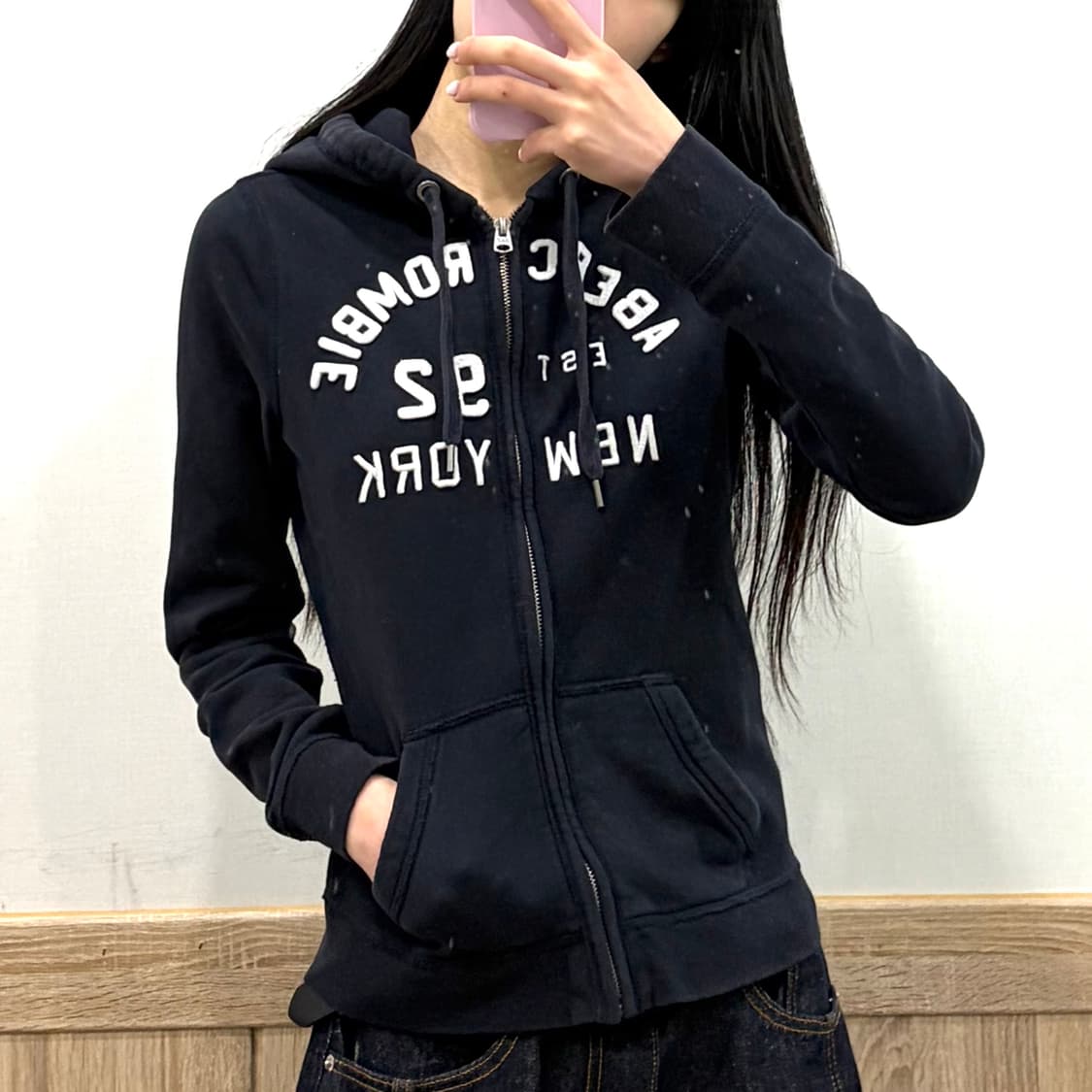 Abecrombie 아베크롬비 딱붙핏 후드집업 네이비 S 상품이미지5